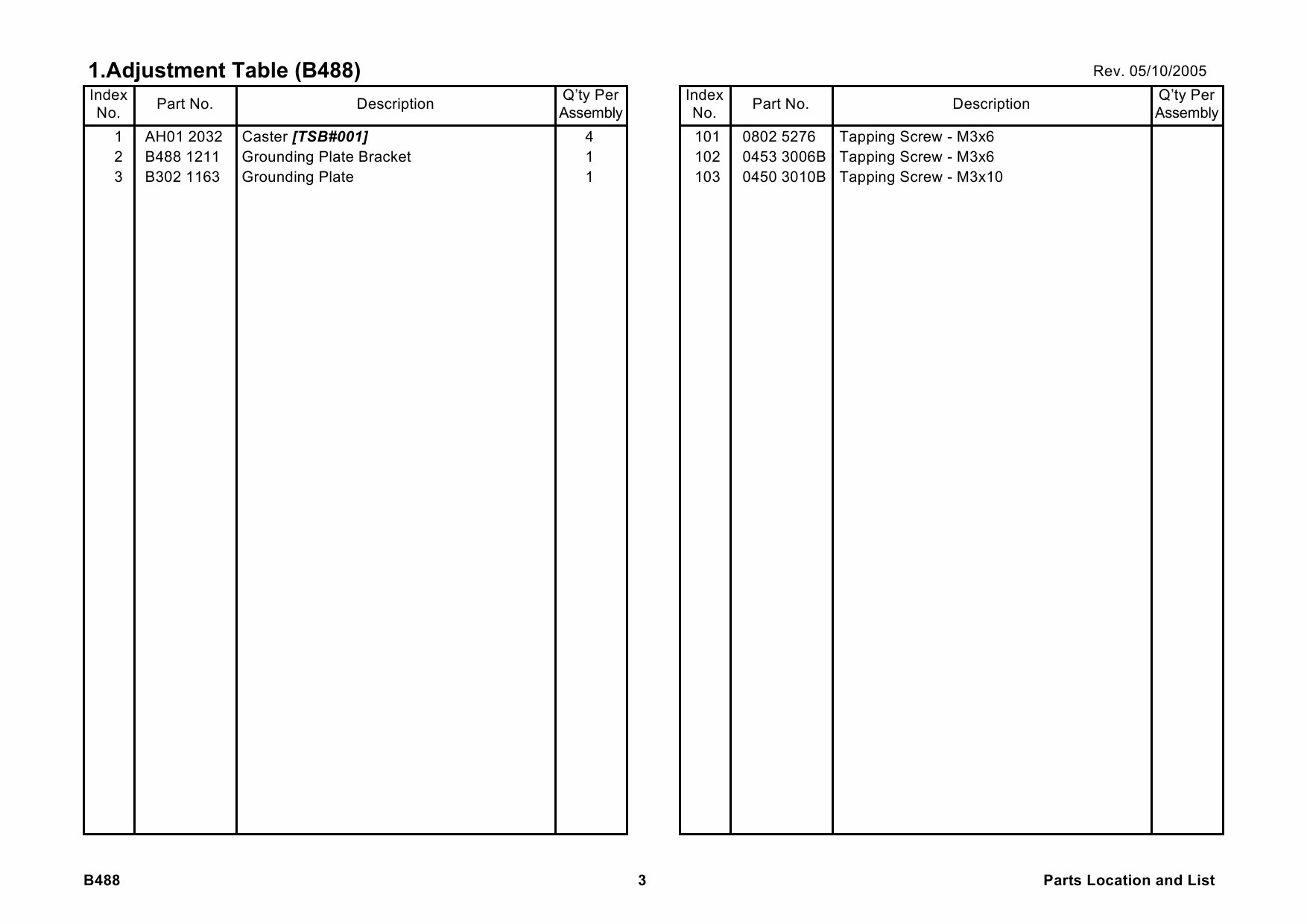 RICOH Options B488 ADJUSTMENT-TABLE-TYPE-1232 Parts Catalog PDF download-5